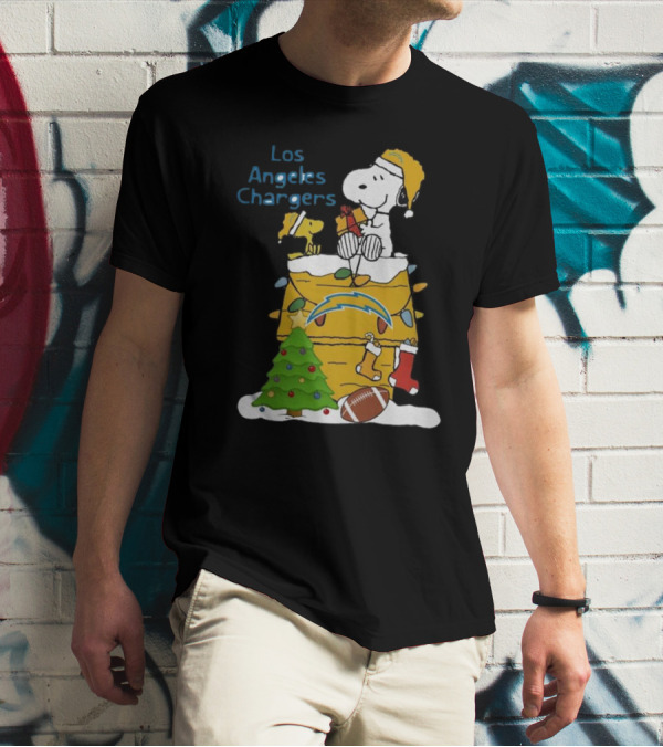 Santa Snoopy Woodstock Los Angeles Chargers Christmas Tree Football Socks T-Shirt