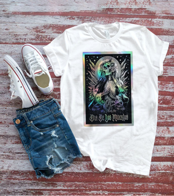 Dia De Los Muertos Skull Lady With Crown And Winged Aura T-Shirt