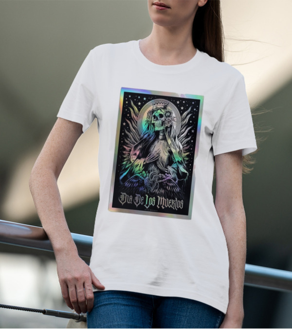 Dia De Los Muertos Skull Lady With Crown And Winged Aura T-Shirt