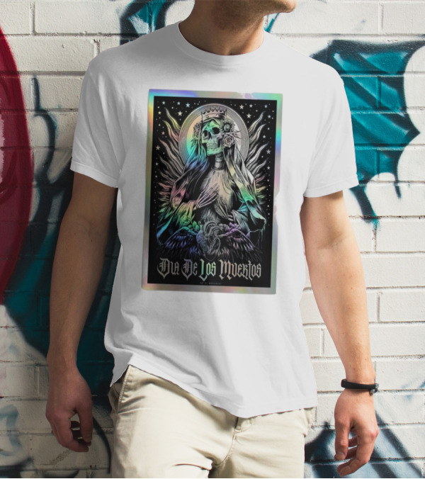 Dia De Los Muertos Skull Lady With Crown And Winged Aura T-Shirt