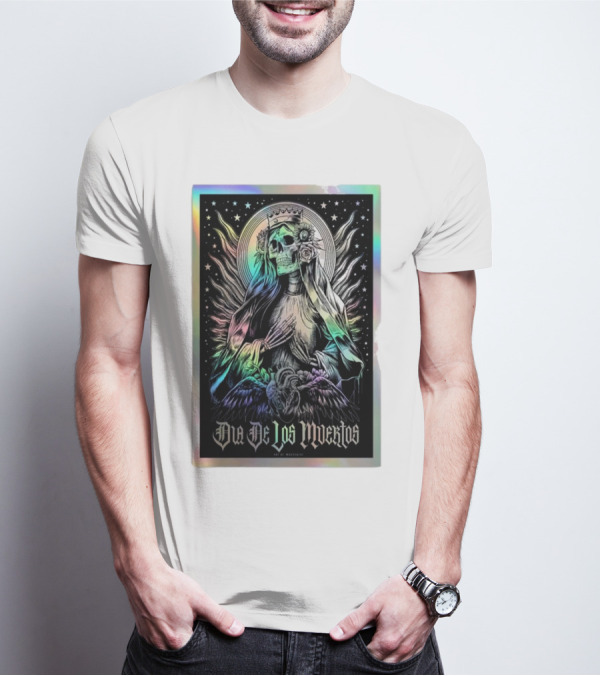 Dia De Los Muertos Skull Lady With Crown And Winged Aura T-Shirt