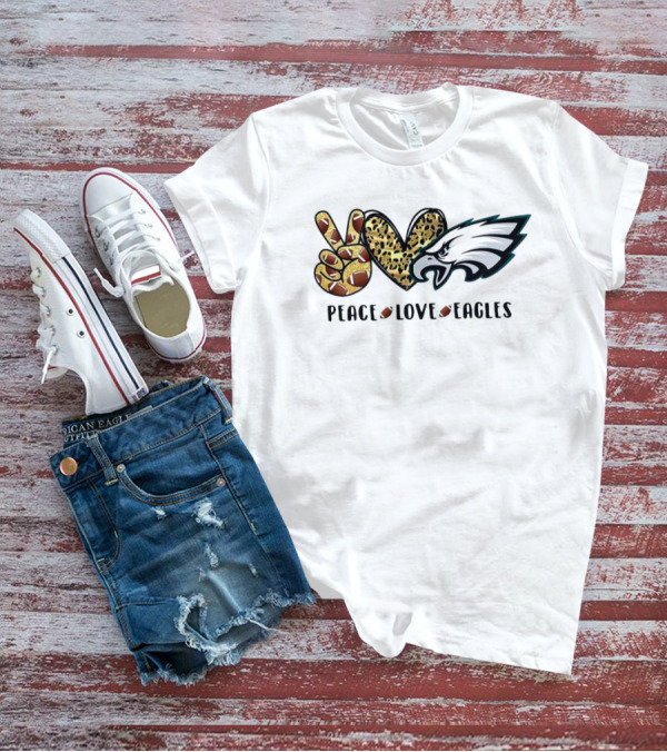 Peace Love Eagles Football Leopard Print T-Shirt