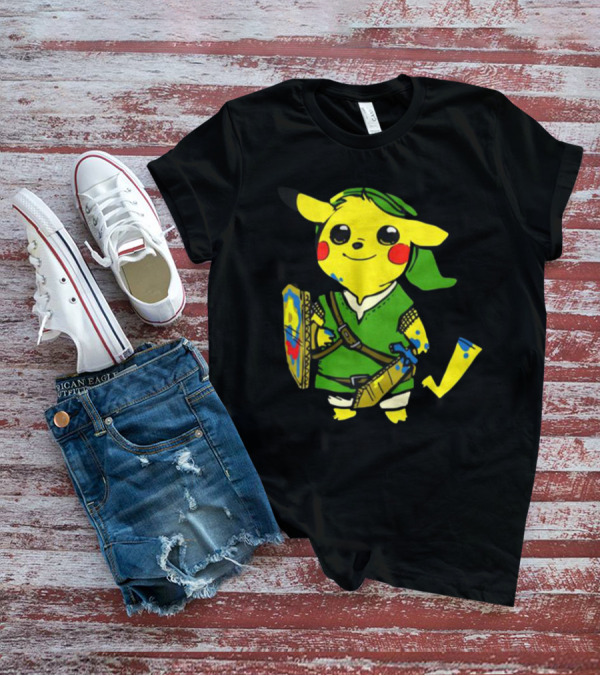 Pikachu In Link's Costume With Hylian Shield From The Legend Of Zelda T-Shirt