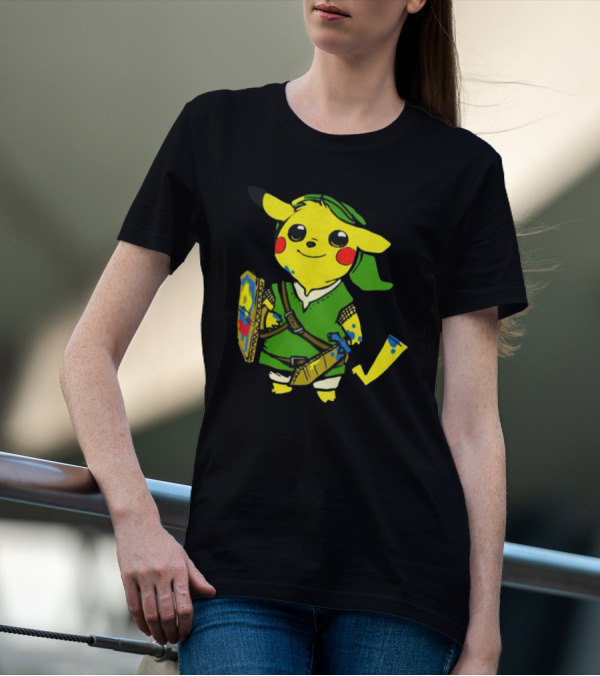 Pikachu In Link's Costume With Hylian Shield From The Legend Of Zelda T-Shirt