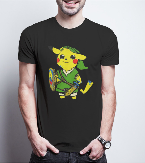 Pikachu In Link's Costume With Hylian Shield From The Legend Of Zelda T-Shirt