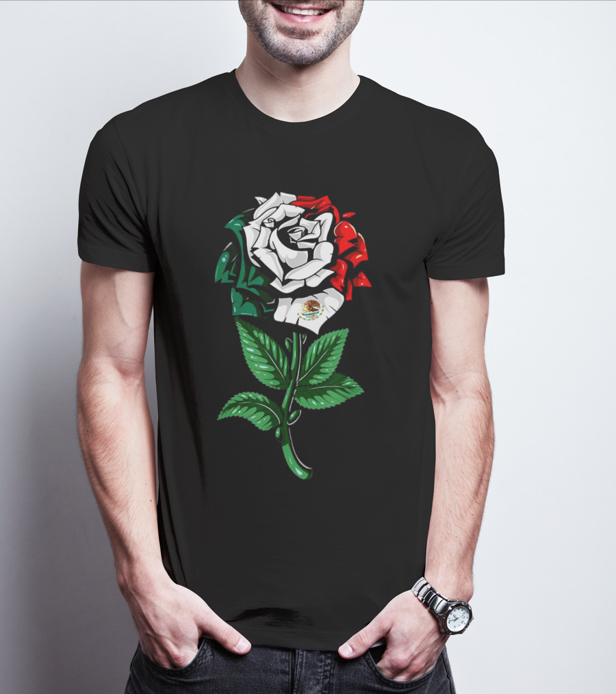 Rose In Colors Of Mexican Flag With Emblem T-Shirt