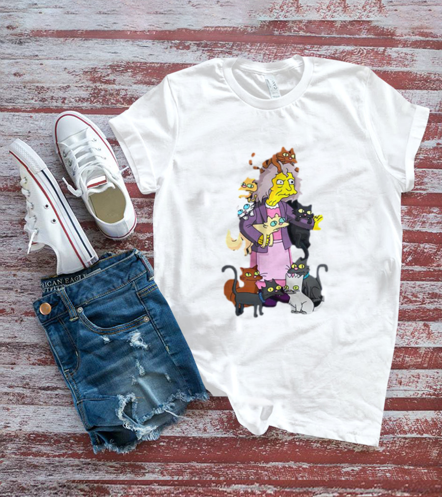 The Simpsons Crazy Cat Lady Surrounded By Mischievous Cats T-Shirt