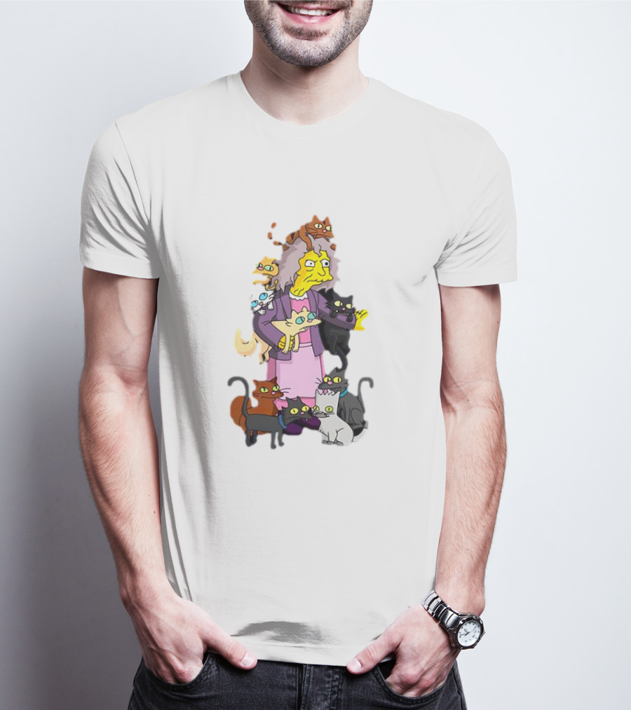 The Simpsons Crazy Cat Lady Surrounded By Mischievous Cats T-Shirt