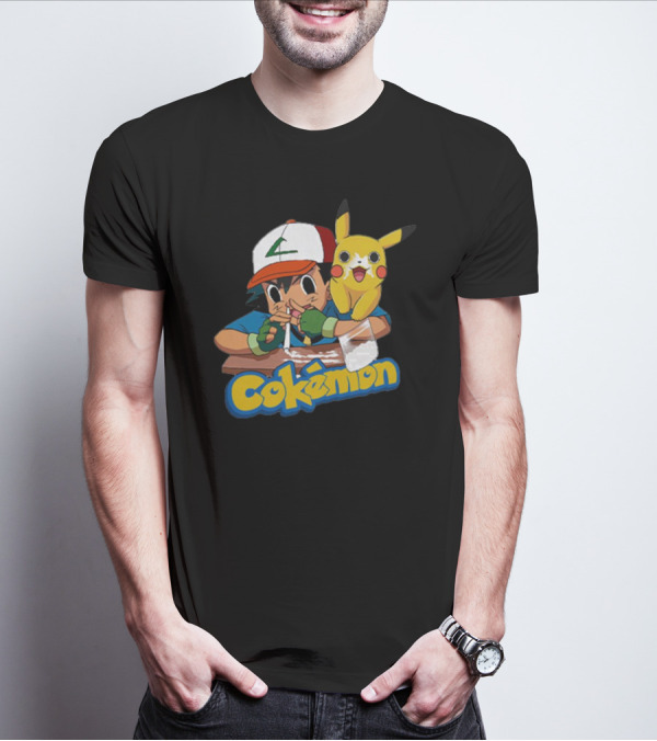 Cokemon Parody Pikachu Ash Ketchum Anime Humor T-Shirt
