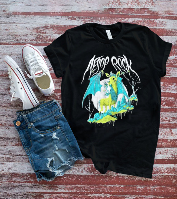 Aesop Rock Mythical Creature With Bat Wings And Moon Background T-Shirt
