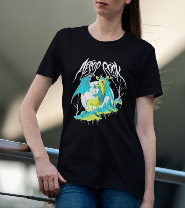 Aesop Rock Mythical Creature With Bat Wings And Moon Background T-Shirt