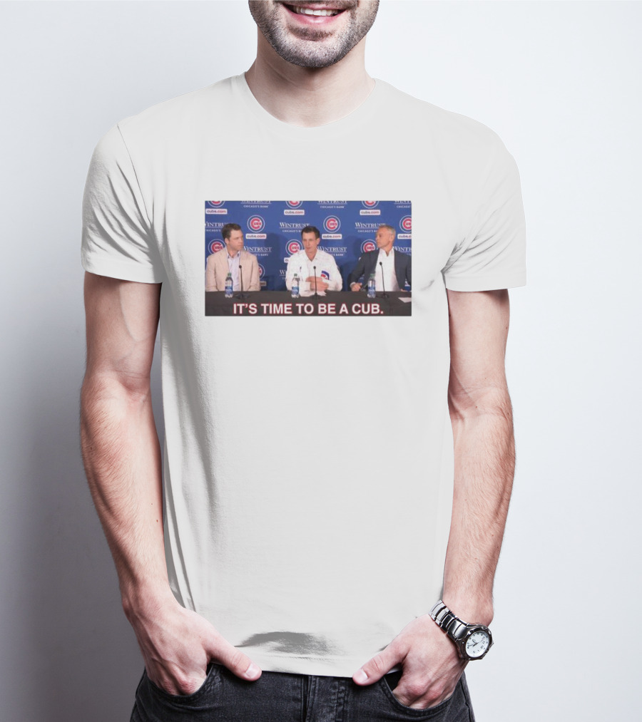 Craig Counsell It's Time To Be A Cub Press Conference Chicago Cubs Background T-Shirt