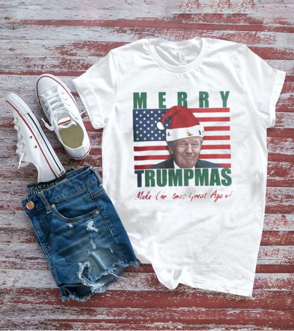 Merry Trumpmas Make Christmas Great Again Flag Santa Hat T-Shirt