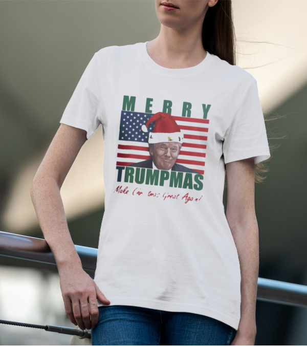 Merry Trumpmas Make Christmas Great Again Flag Santa Hat T-Shirt