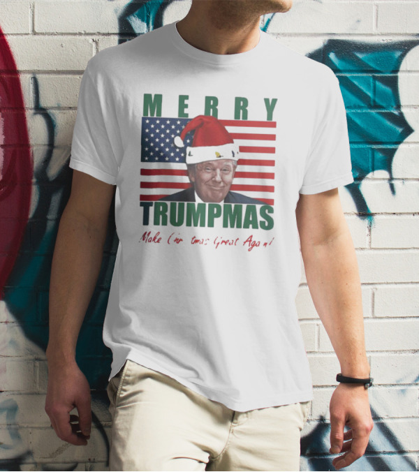 Merry Trumpmas Make Christmas Great Again Flag Santa Hat T-Shirt