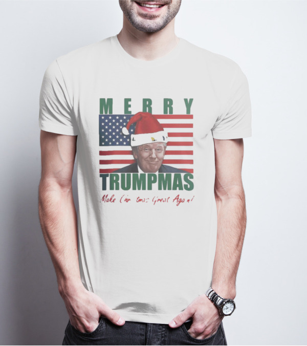 Merry Trumpmas Make Christmas Great Again Flag Santa Hat T-Shirt