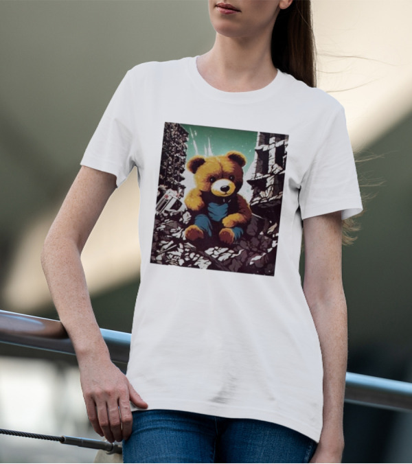 Nordacious Ceasefire Now Teddy Bear Amidst Ruins T-Shirt