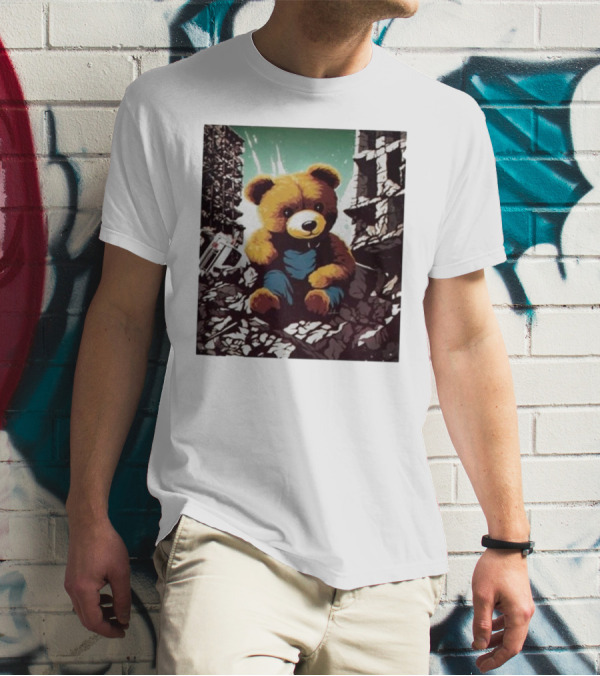 Nordacious Ceasefire Now Teddy Bear Amidst Ruins T-Shirt