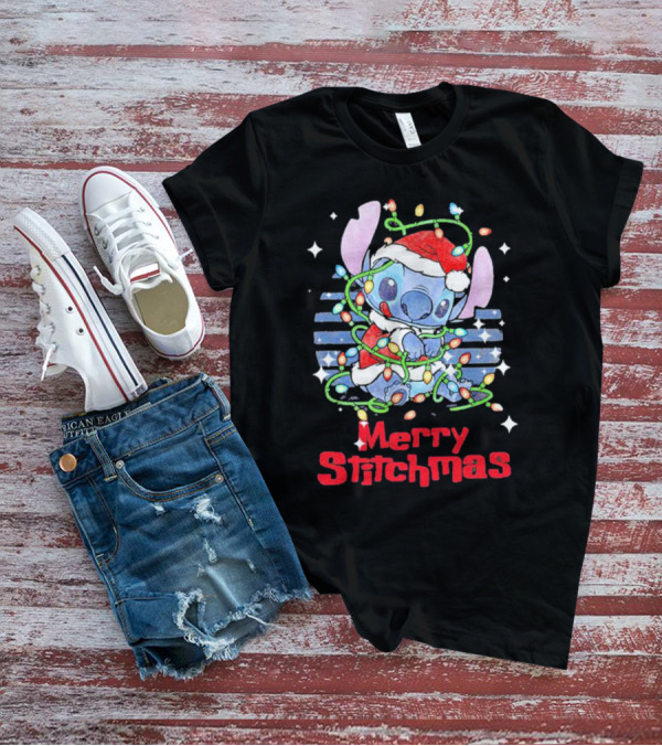 Merry Stitchmas Stitch Santa Claus Holiday Lights T-Shirt