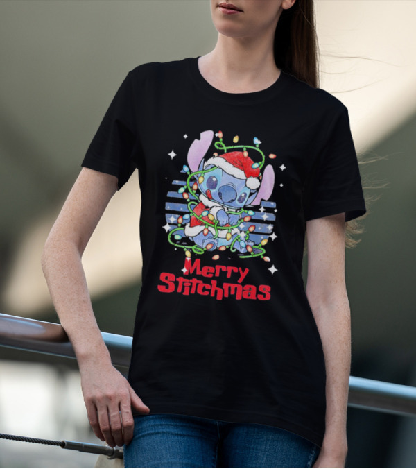 Merry Stitchmas Stitch Santa Claus Holiday Lights T-Shirt