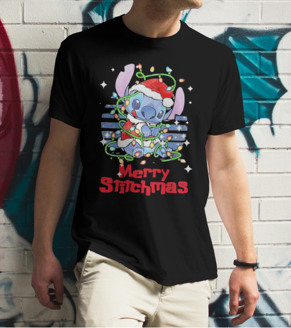 Merry Stitchmas Stitch Santa Claus Holiday Lights T-Shirt