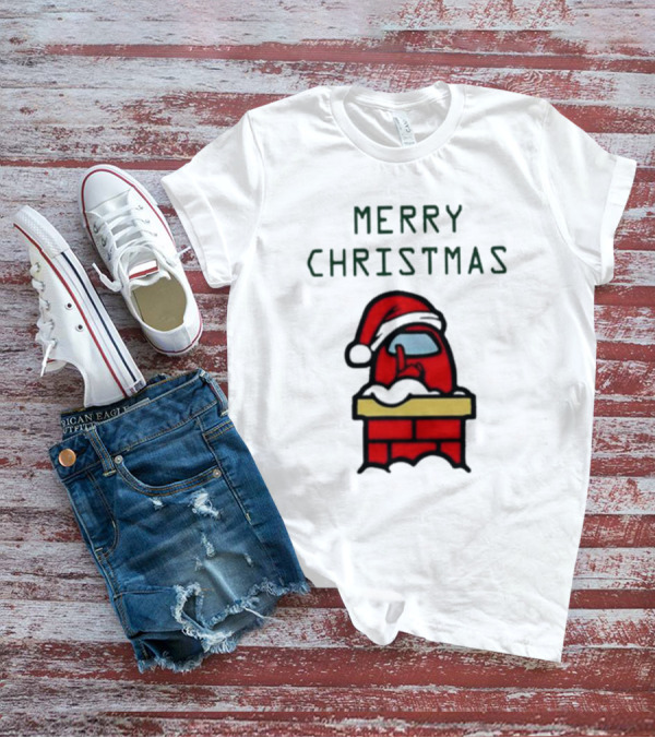 Merry Christmas Santa Red Among Us Character In Chimney T-Shirt