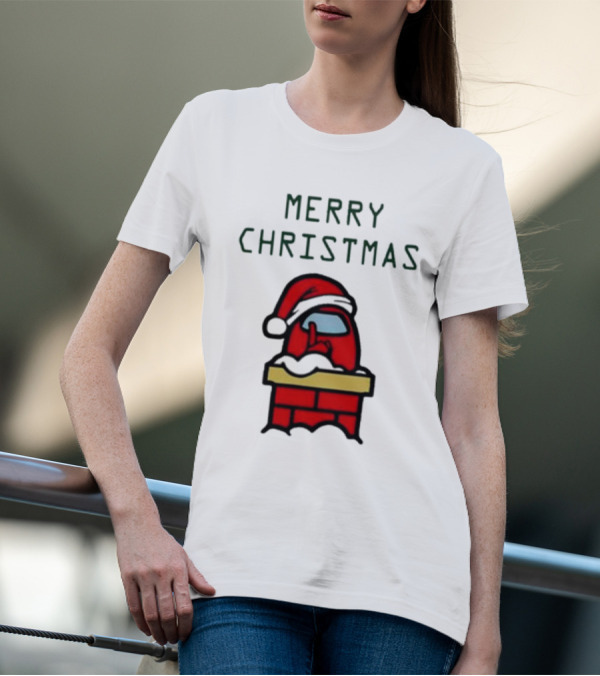 Merry Christmas Santa Red Among Us Character In Chimney T-Shirt