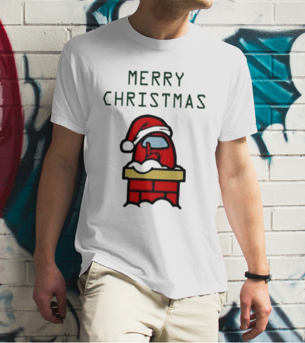 Merry Christmas Santa Red Among Us Character In Chimney T-Shirt