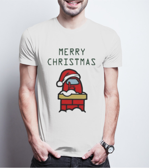 Merry Christmas Santa Red Among Us Character In Chimney T-Shirt