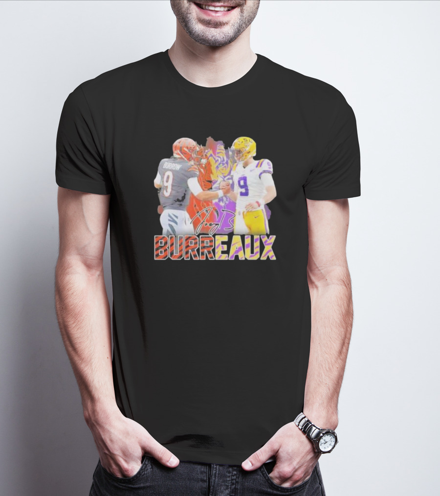 Joe Burrow Cincinnati Bengals Vs LSU Tigers Burreaux Signature Football Showdown T-Shirt