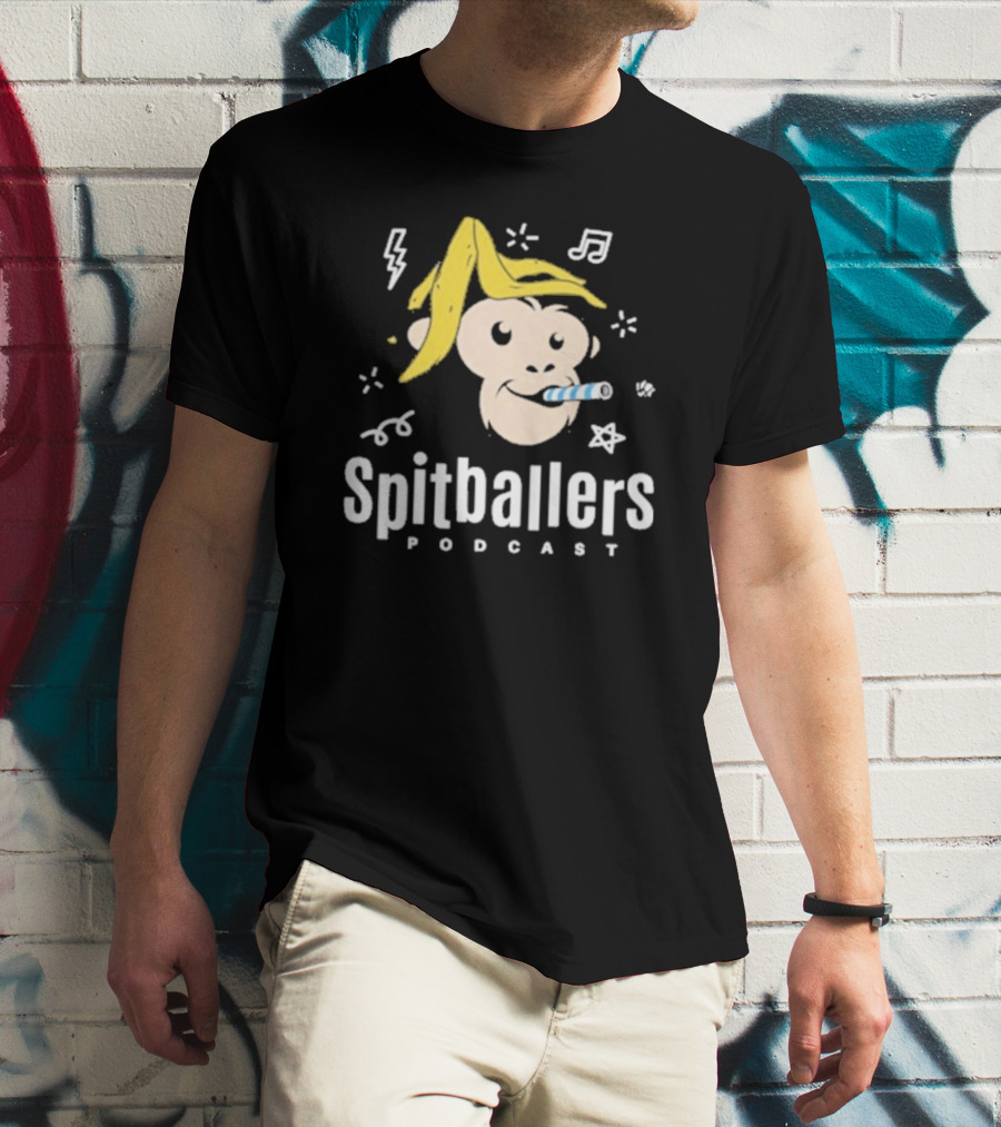 Spitballers Podcast Monkey With Party Accessories And Musical Notes T-Shirt