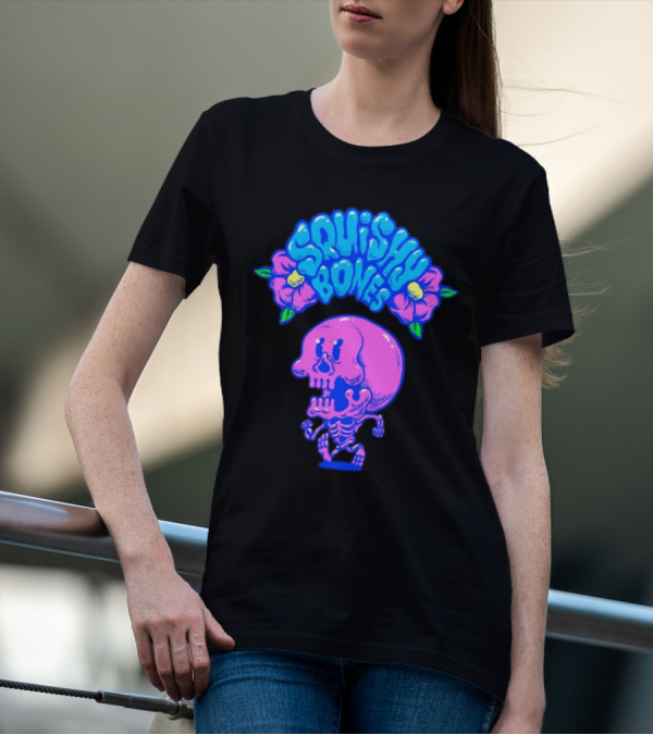 Danny Gonzalez Squishy Bones Vibrant Skull And Flowers Navy T-Shirt