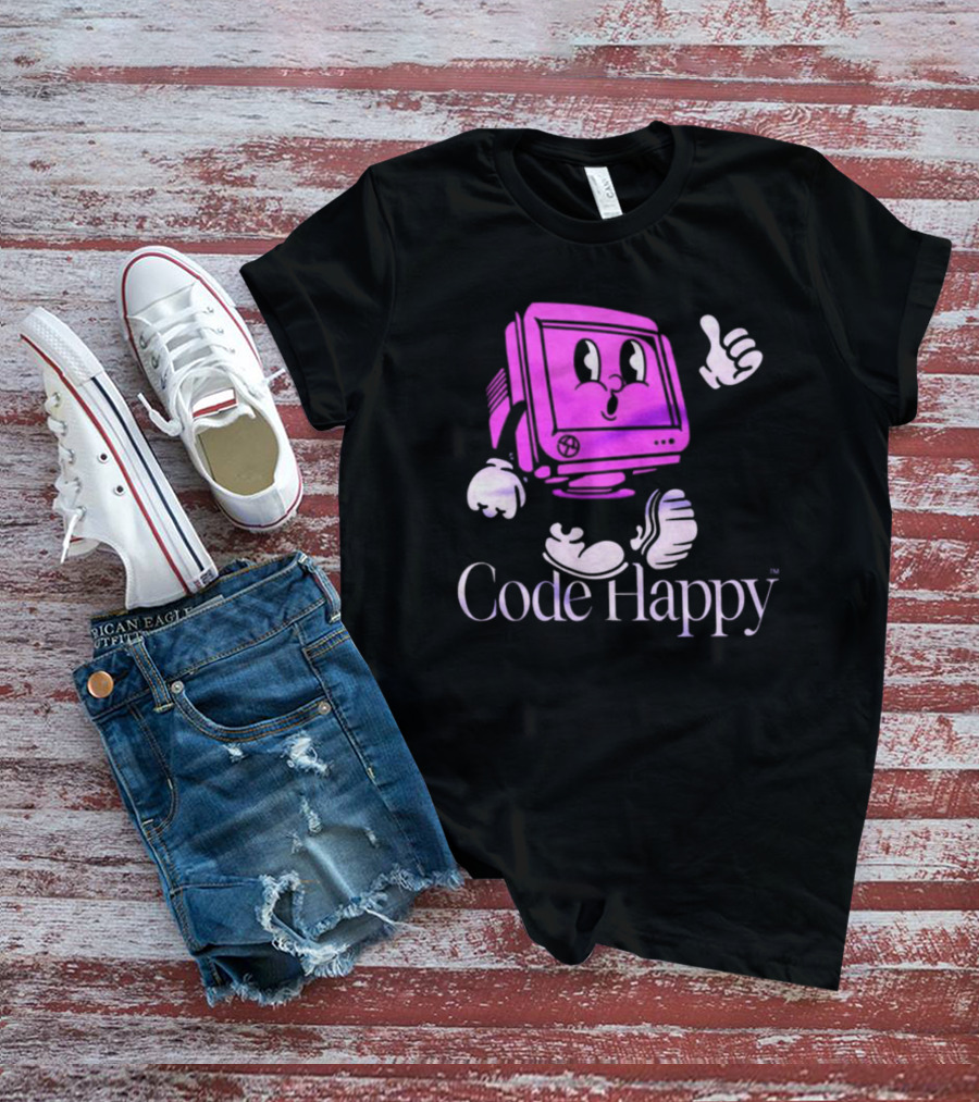 Jason Warner Poolside Code Happy Retro Computer Character T-Shirt