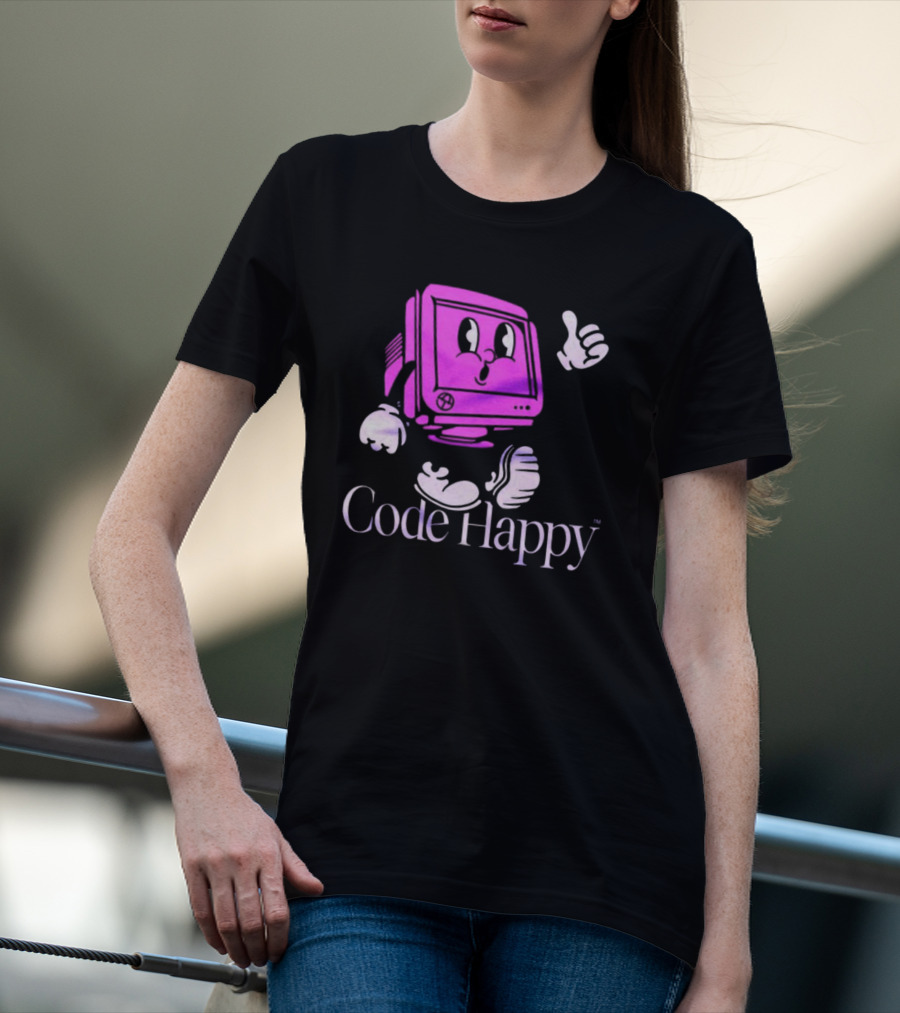 Jason Warner Poolside Code Happy Retro Computer Character T-Shirt