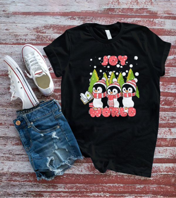 Joy World Penguins Singing With Trees And Snowflakes T-Shirt
