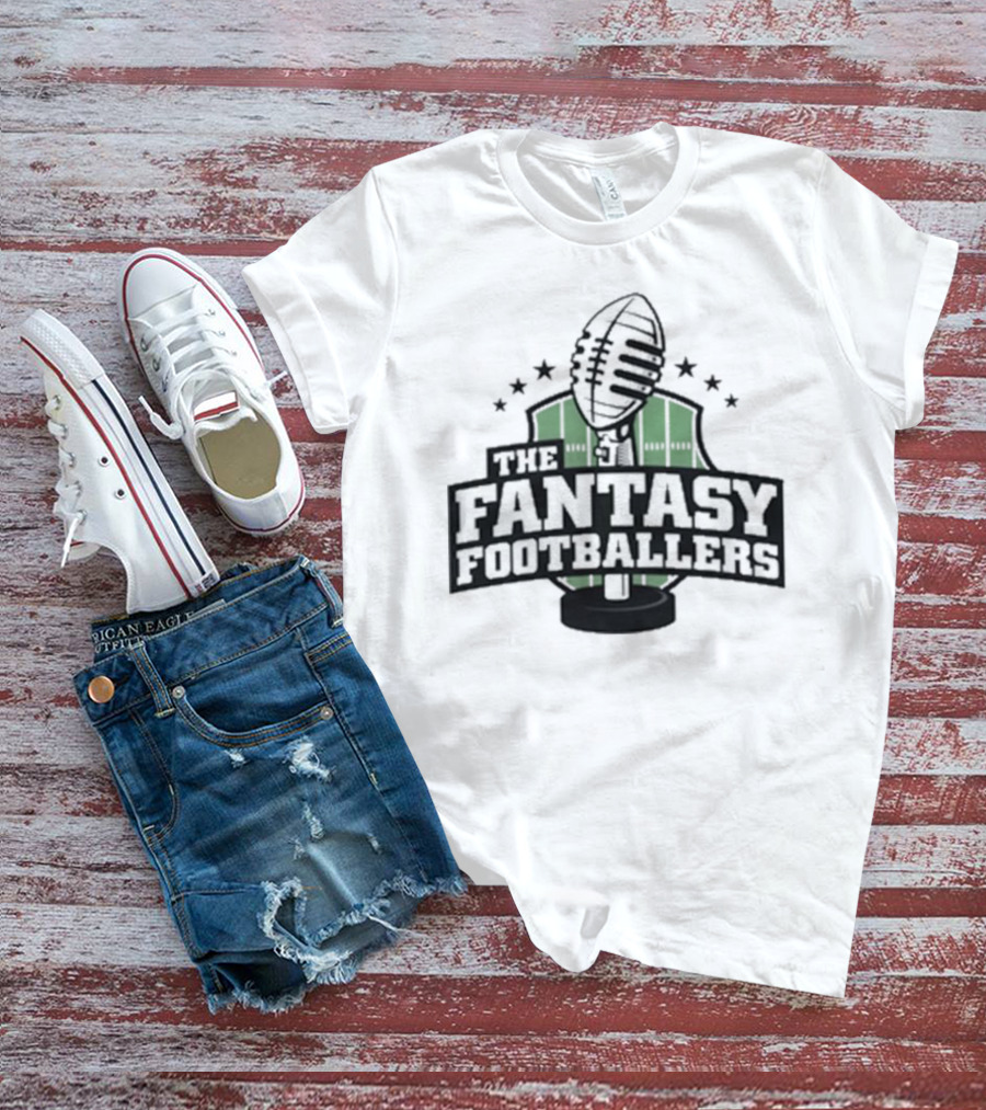 The Fantasy Footballers Podcast Microphone Logo In Green And Black With Stars T-Shirt