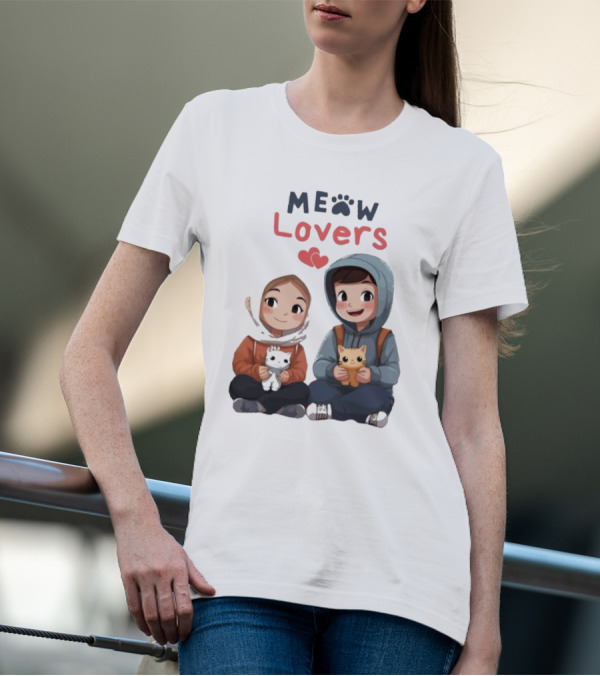 Meow Lovers Cute Boy And Girl With Kittens T-Shirt