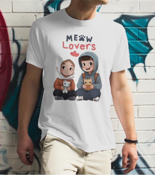 Meow Lovers Cute Boy And Girl With Kittens T-Shirt