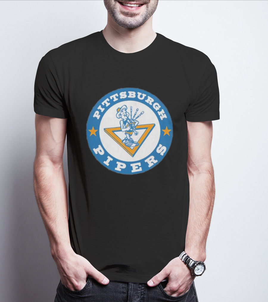 Pittsburgh Pipers Basketball Team Classic Logo With Bagpiper And Star Emblems T-Shirt