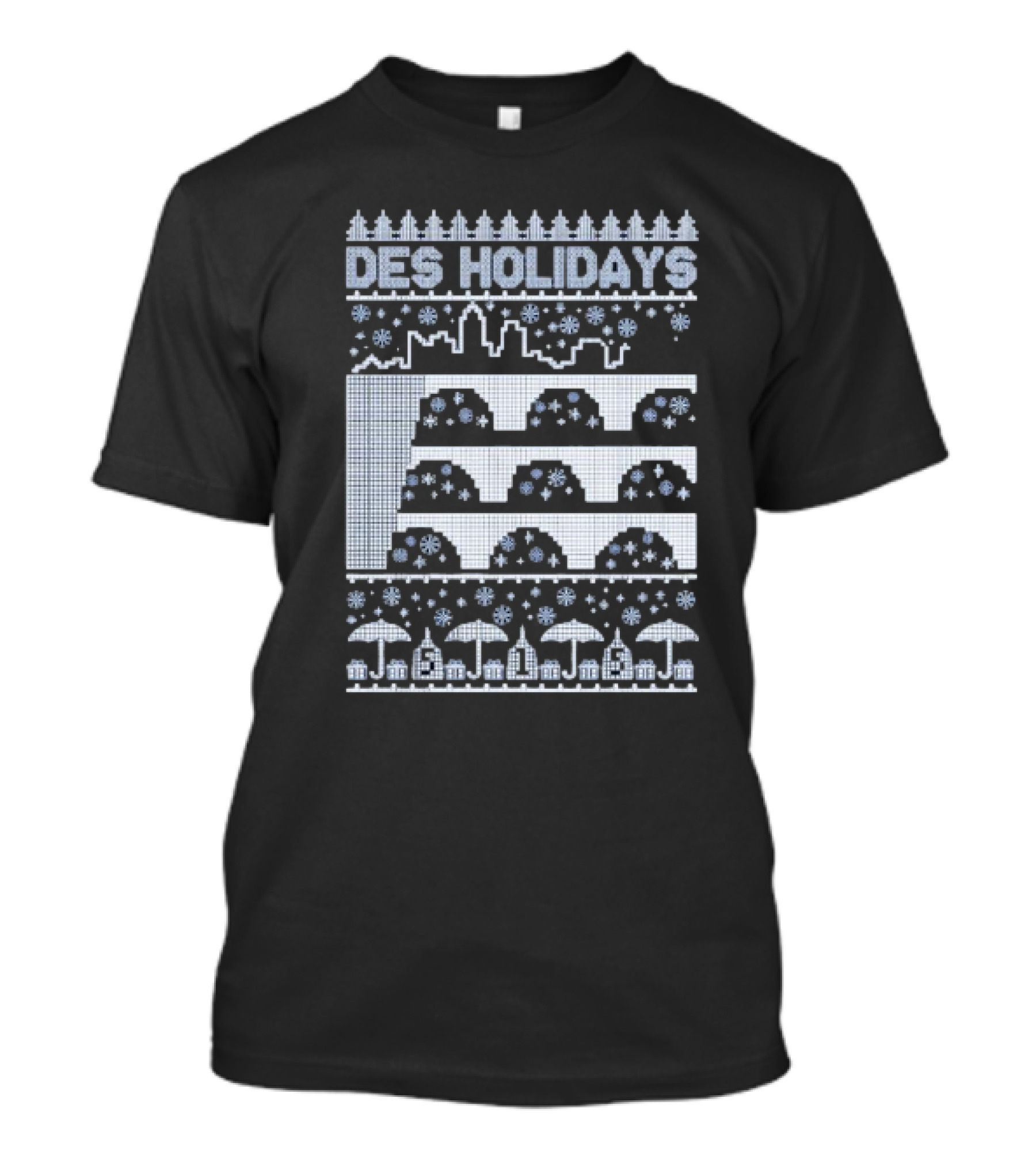 Des Holidays Ugly Christmas Sweater City Skyline Snowflakes Tree T-Shirt