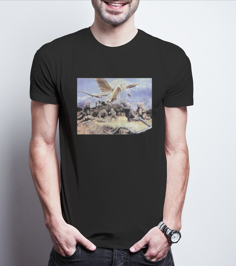 Destroy All Monsters Group Kaiju Battle Scene T-Shirt