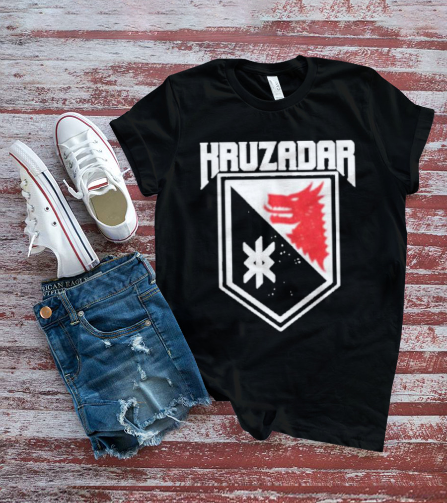 Kruzadar Shield With Red Wolf Emblem T-Shirt