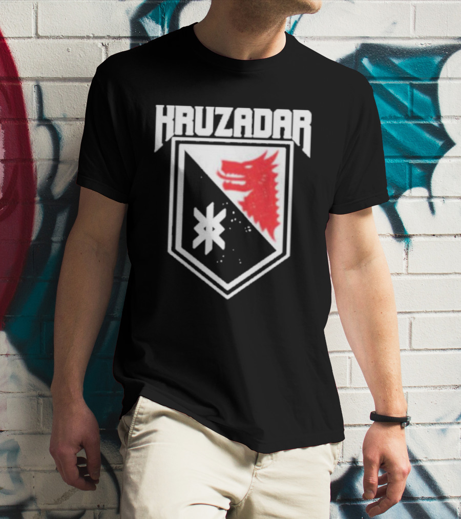 Kruzadar Shield With Red Wolf Emblem T-Shirt