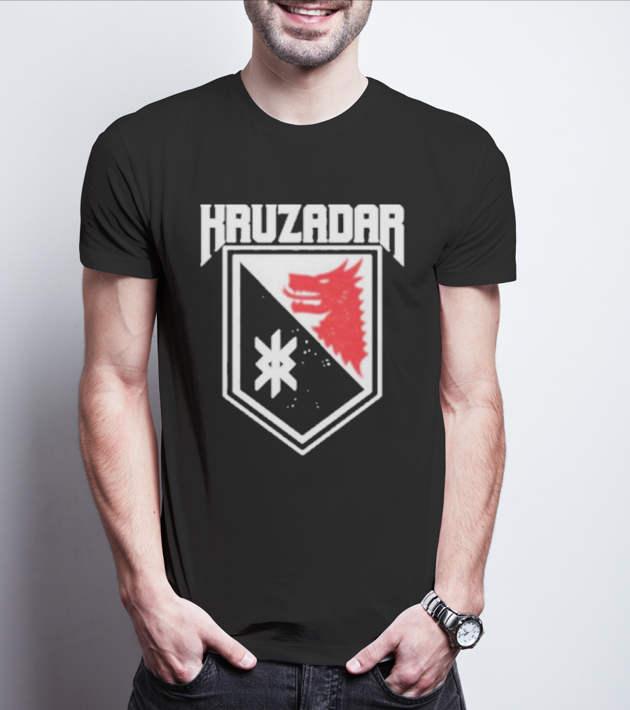 Kruzadar Shield With Red Wolf Emblem T-Shirt