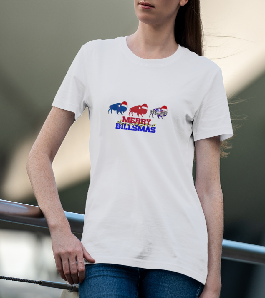 Merry Billmas Buffalo Bills Christmas Lights Buffalo Icons T-Shirt