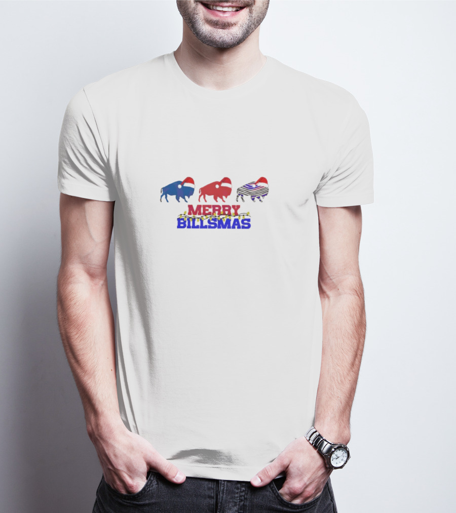 Merry Billmas Buffalo Bills Christmas Lights Buffalo Icons T-Shirt