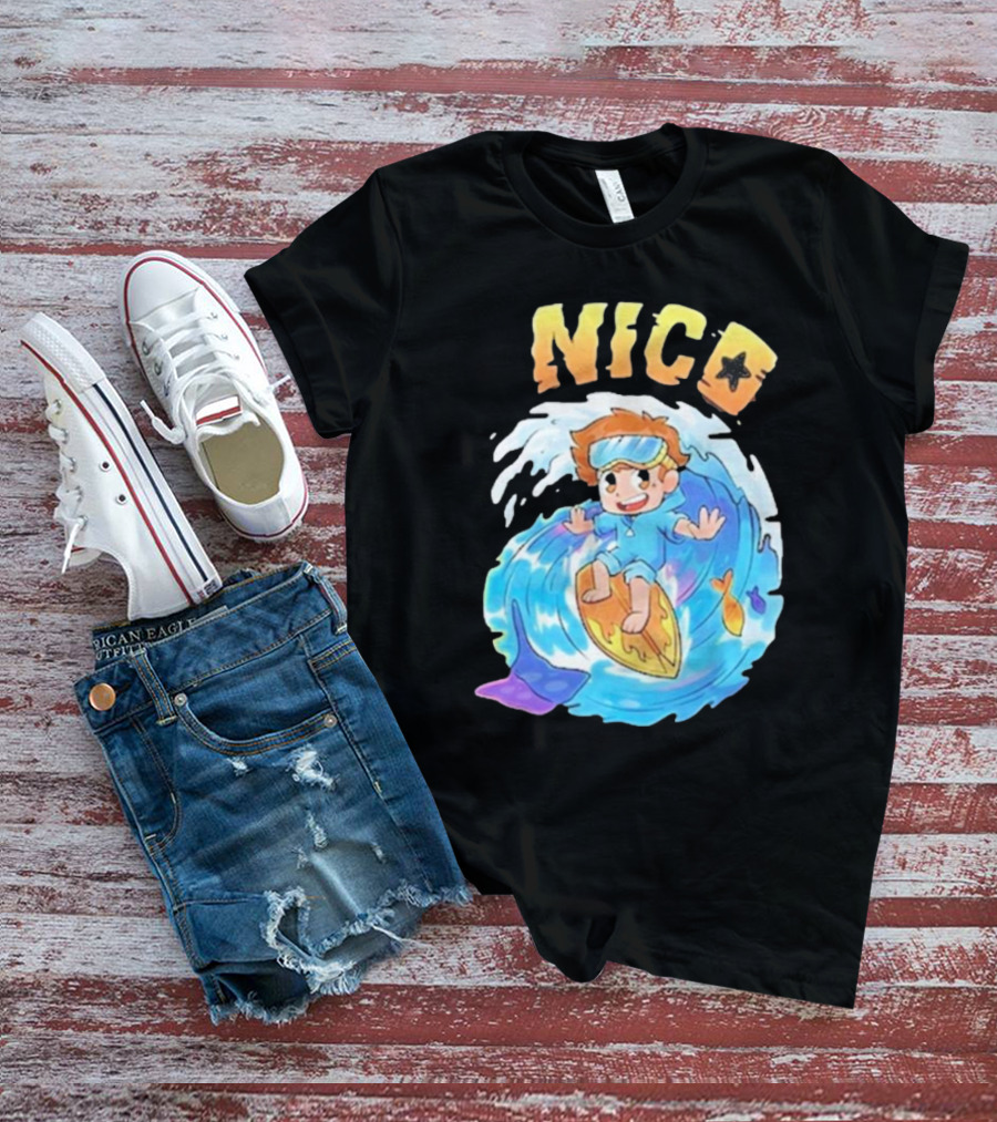 Nico Surfing In Ocean Wave Art With Cash And Nico Nico Starfish T-Shirt