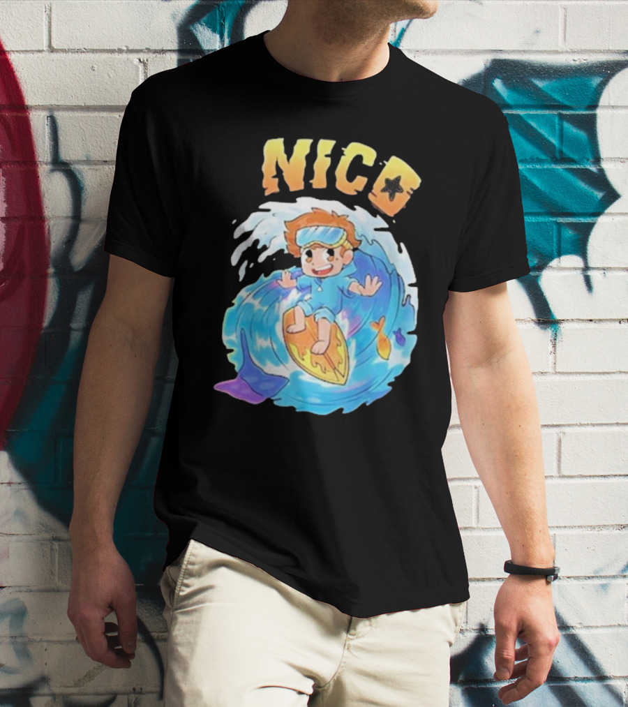 Nico Surfing In Ocean Wave Art With Cash And Nico Nico Starfish T-Shirt