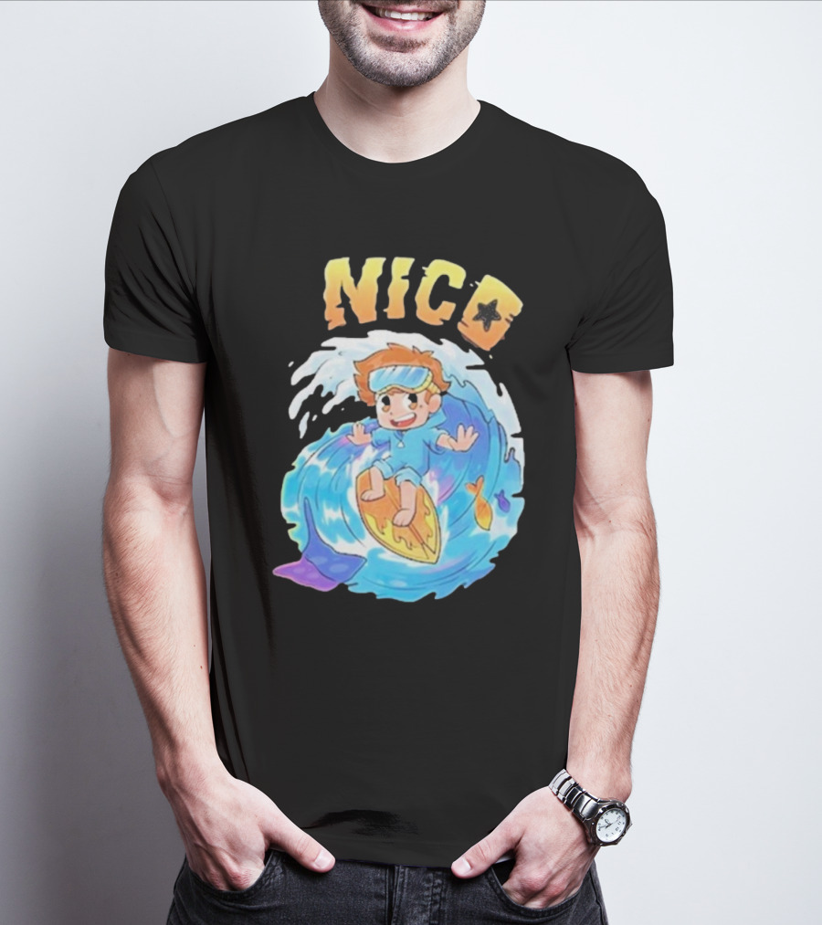 Nico Surfing In Ocean Wave Art With Cash And Nico Nico Starfish T-Shirt