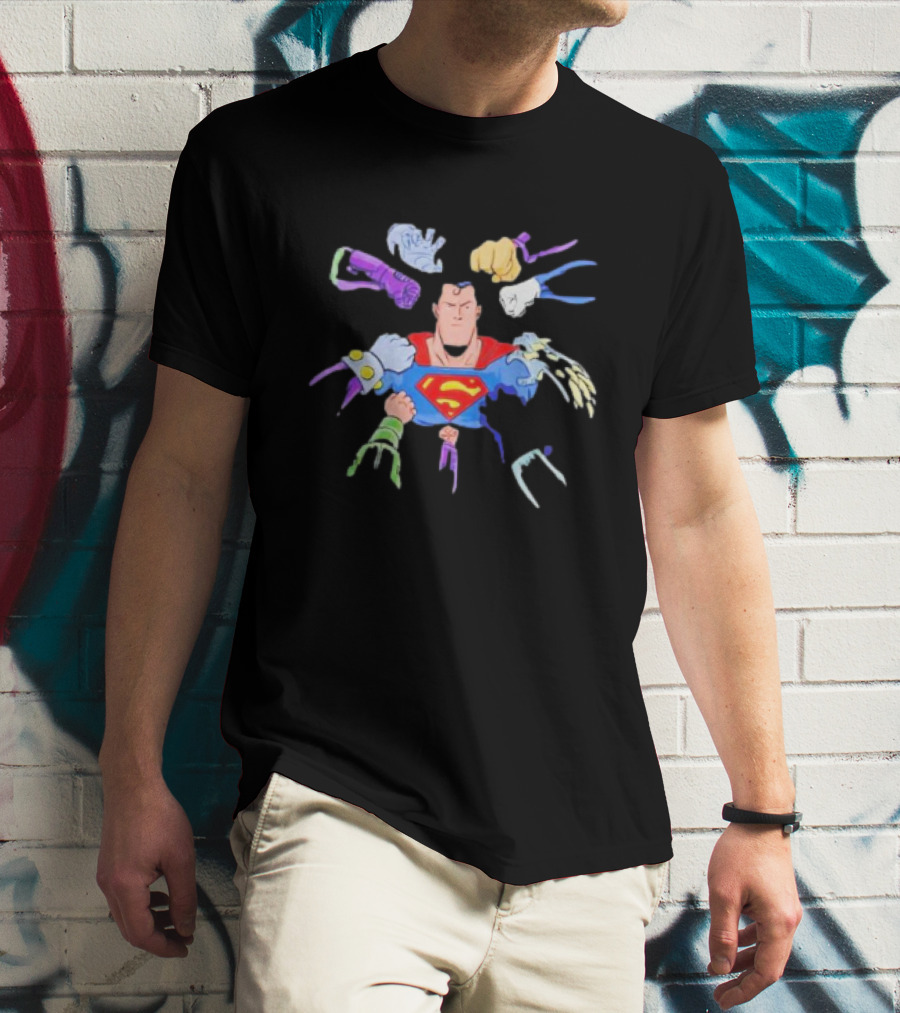 Superman Battling Multiple Foes With Iconic Super Strength T-Shirt